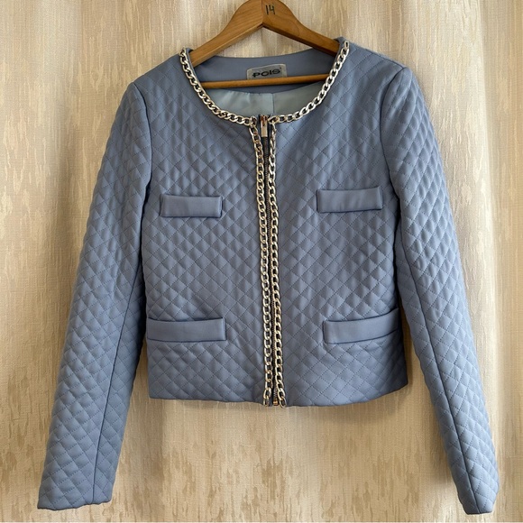 Light Blue croped Quilted Jacket by Poise, made in Italy - Picture 1 of 9